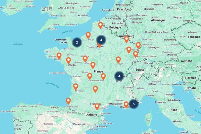 Carte des espaces lounge myWO en France