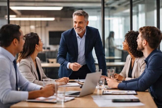 réunion d'équipe avec un manager intérimaire