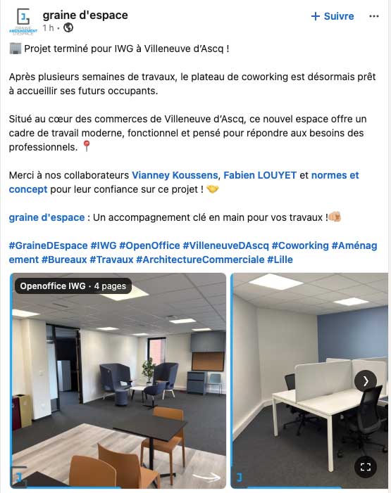 l'agence graine d'espace a aménagé l'espace de coworking OpenOffice à Villeneuve d'Ascq