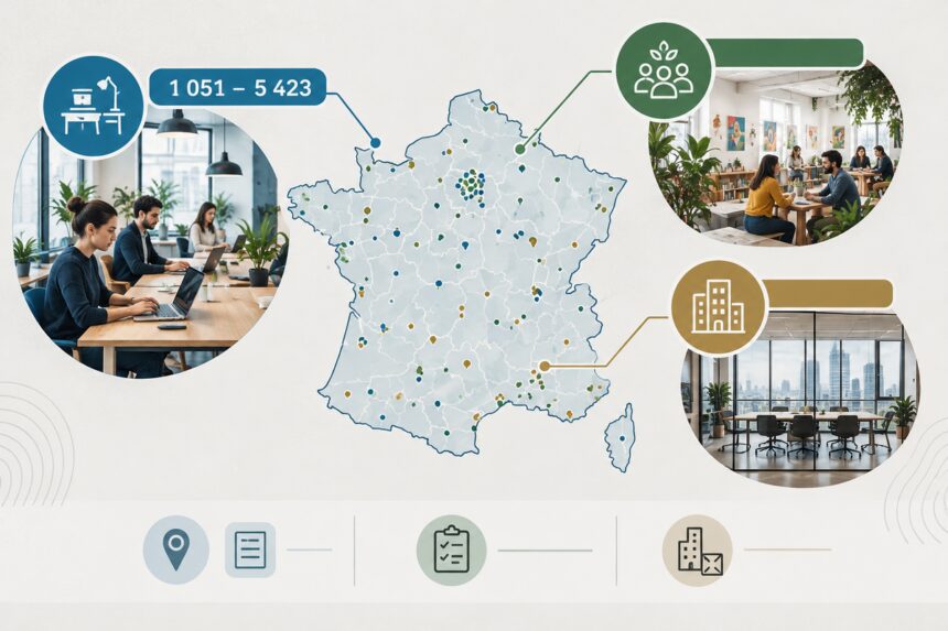 Carte de France comparant les périmètres des recensements du coworking, des tiers-lieux et des bureaux opérés